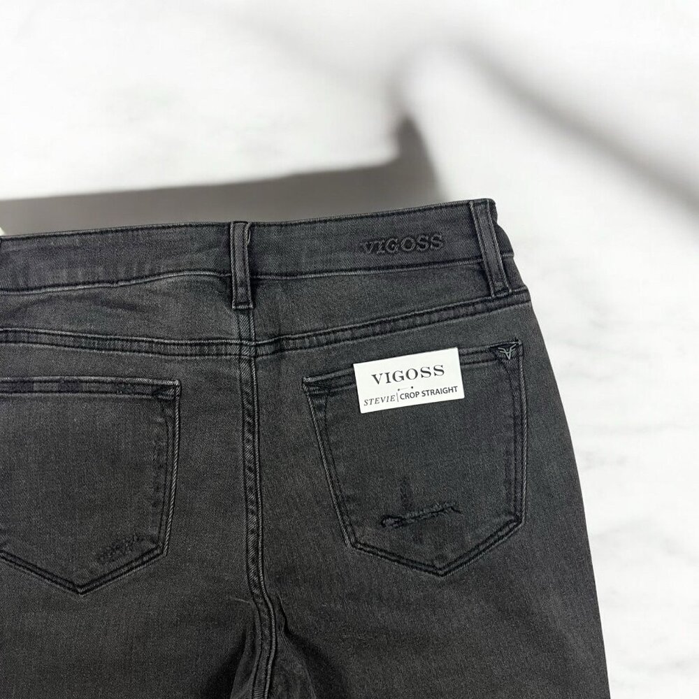 VIGOSS Stevie Crop Straight Jeans Size 27 Waist Distressed Denim Washed Black - Picture 6 of 9